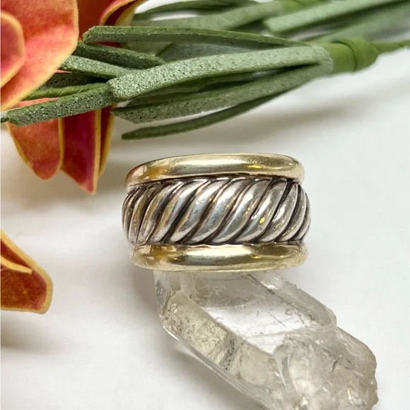 David Yurman Thoroughbred Cable Ring .925/14K Gold - Picture 1 of 9